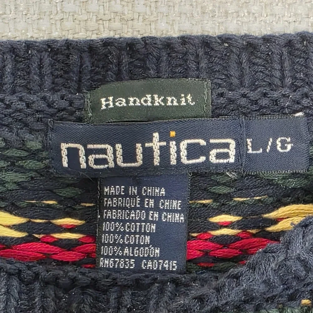 Vintage‎ Nautica Hand-knit Holiday Crewneck Pullover Heavy Sweater Mens Size L